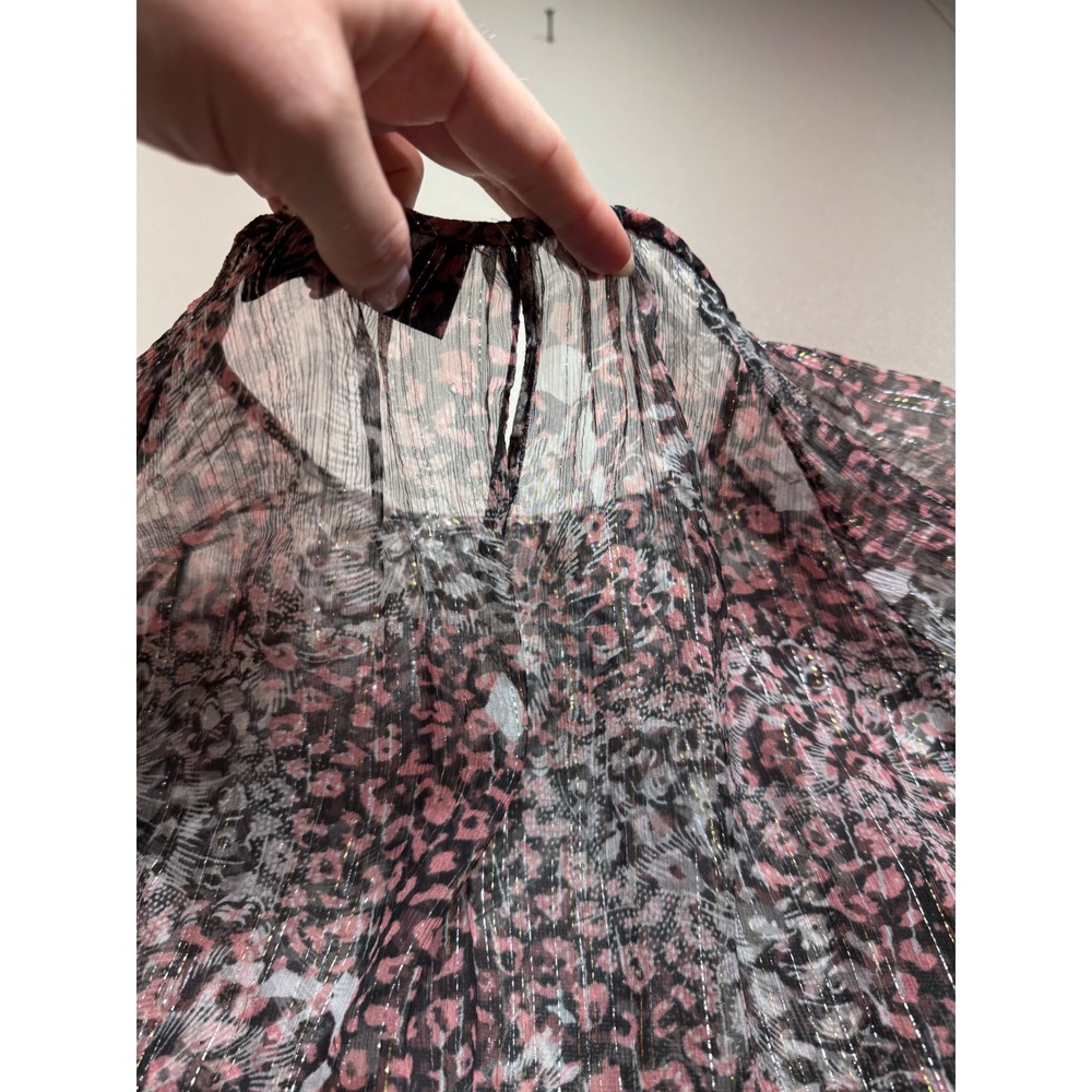 Derek Lam Italy Pink Animal Print Silk Lurex Sheer Metallic Striped Blouse - Picture 9 of 10